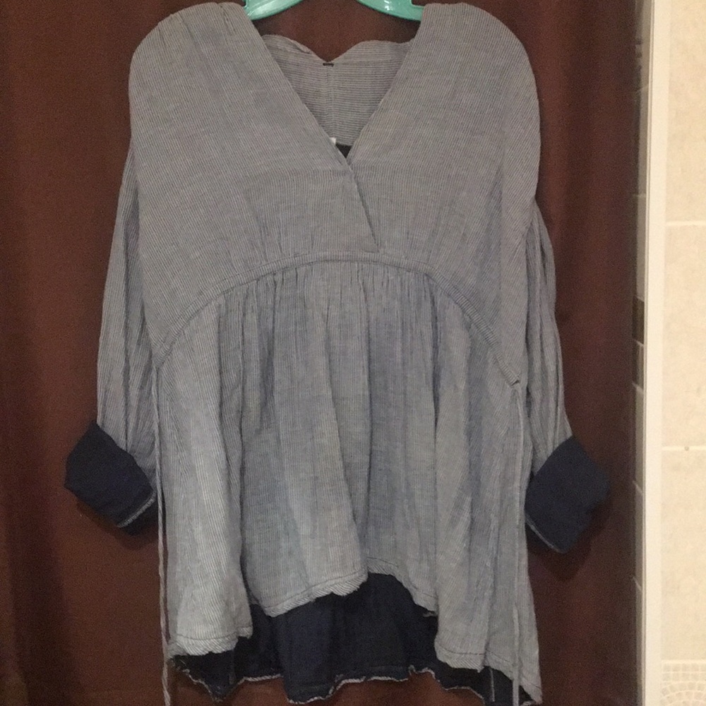 Free People striped tie back shirt